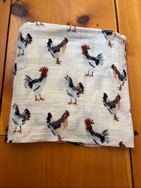 MILKBARN Muslin Swaddling Blanket Chicken Rooster Coop 100% Organic Cotton
